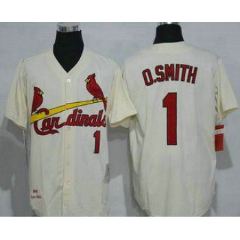 Men's St. Louis Cardinals #1 Ozzie Smith Cream Stitched 1992 MLB Cooperstown Collection Jersey by Mitchell & Ness