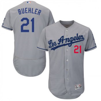 Men's Los Angeles Dodgers #21 Walker Buehler Player Authentic Gray Flex Base Road Collection Jersey