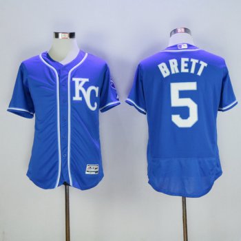 Men's Kansas City Royals #5 George Brett Retired Navy Blue KC 2016 Flexbase Majestic Baseball Jersey