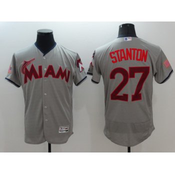 Men's Miami Marlins #27 Giancarlo Stanton Gray Fashion Stars & Stripes 2016 Flexbase MLB Independence Day Jersey