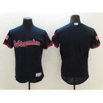 Men's Milwaukee Brewers Blank Navy Blue Fashion Stars & Stripes 2016 Flexbase MLB Independence Day Jersey