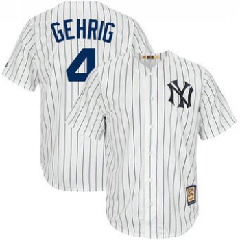 Men's New York Yankees 4 Lou Gehrig Majestic White Big & Tall Cooperstown Collection Cool Base Replica Player Jersey