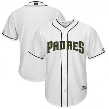 Men's San Diego Padres Blank Majestic White 2018 Memorial Day Cool Base Team Jersey