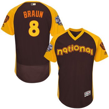 Ryan Braun Brown 2016 All-Star Jersey - Men's National League Milwaukee Brewers #8 Flex Base Majestic MLB Collection Jersey