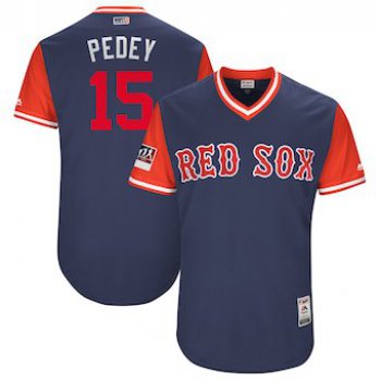 Men's Boston Red Sox 15 Dustin Pedroia Pedey Majestic Navy 2018 Players' Weekend Authentic Jersey