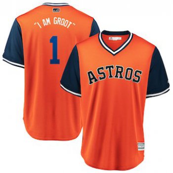 Men's Houston Astros 1 Carlos Correa I Am Groot Majestic Orange 2018 Players' Weekend Cool Base Jersey