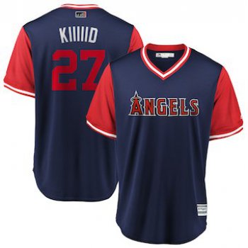 Men's Los Angeles Angels 27 Mike Trout Kiiiiid Majestic Navy 2018 Players' Weekend Cool Base Jersey