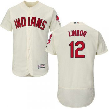 Cleveland Indians 12 Francisco Lindor Cream Flexbase Authentic Collection Baseball Jersey
