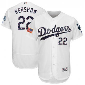 Los Angeles Dodgers 22 Clayton Kershaw Majestic White 2018 Stars & Stripes Flex Base Player Jersey
