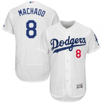 Men Los Angeles Dodgers 8 Manny Machado Majestic White Home Authentic Collection Flex Base Player Jersey