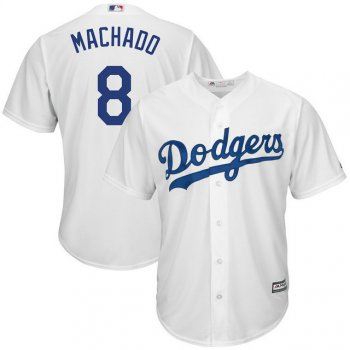 Men Los Angeles Dodgers 8 Manny Machado Majestic White Home Official Cool Base Jersey