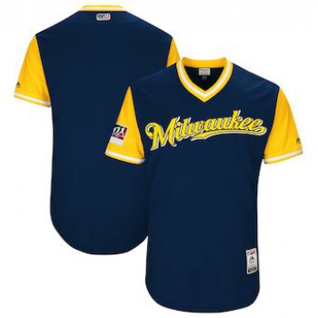 Men's Milwaukee Brewers Blank Majestic Navy 2018 Players' Weekend Authentic Team Jersey