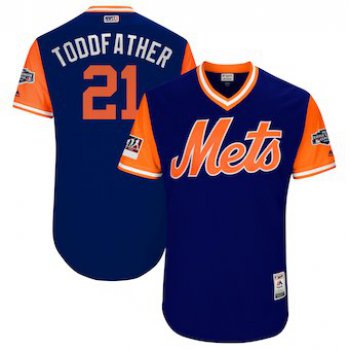 Men's New York Mets 21 Todd Frazier Toddfather Majestic Royal 2018 MLB Little League Classic Authentic Jersey