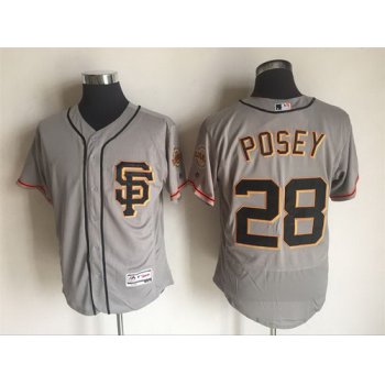 Men's San Francisco Giants #28 Buster Posey Gray SF 2016 Flexbase Majestic Baseball Jersey