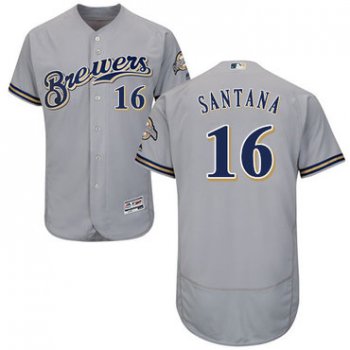 Milwaukee Brewers #16 Domingo Santana Grey Flexbase Authentic Collection Stitched Baseball Jersey