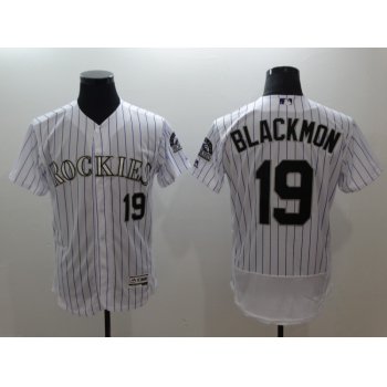 Men's Colorado Rockies #19 Charlie Blackmon White Authentic Flex Base Stitched MLB Jersey