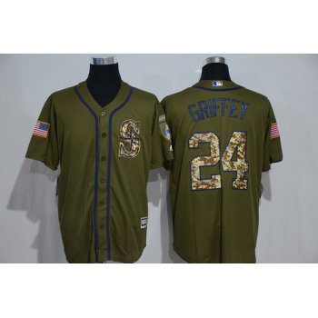 Men's Seattle Mariners #24 Ken Griffey Jr. Retired Green Salute to Service Majestic Baseball Jersey