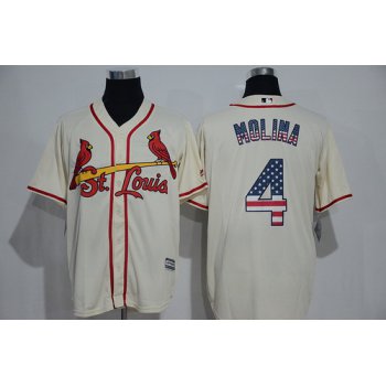 Men's St. Louis Cardinals #4 Yadier Molina Cream USA Flag Fashion MLB Baseball Jersey