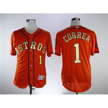 Men's Houston Astros #1 Carlos Correa Orange New Gold Program Flexbase Stitched MLB Jersey