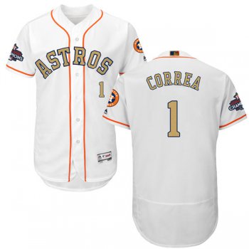 Men's Houston Astros #1 Carlos Correa White 2018 Gold Program Flexbase Stitched MLB Jersey