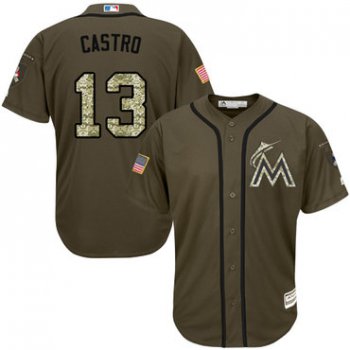 Miami marlins #13 Starlin Castro Green Salute to Service Stitched MLB Jersey
