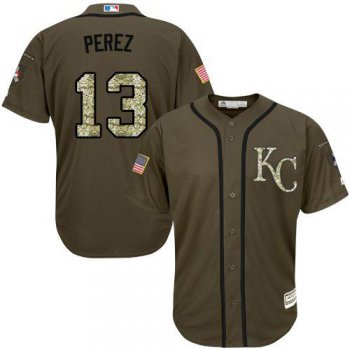 Kansas City Royals #13 Salvador Perez Green Salute to Service Stitched MLB Jersey