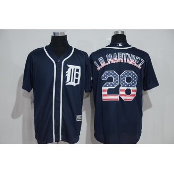 Men's Detroit Tigers #28 J. D. Martinez Navy Blue USA Flag Fashion MLB Baseball Jersey