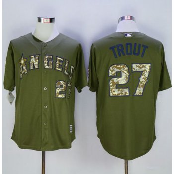 Angels of Anaheim #27 Mike Trout Green Camo New Cool Base Stitched MLB Jersey