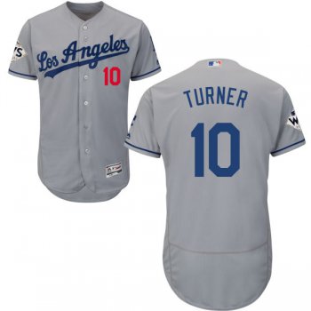 Men's Los Angeles Dodgers #10 Justin Turner Grey Flexbase Authentic Collection 2017 World Series Bound Stitched MLB Jersey