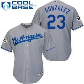 Men's Los Angeles Dodgers #23 Adrian Gonzalez Grey New Cool Base 2017 World Series Bound Stitched MLB Jersey