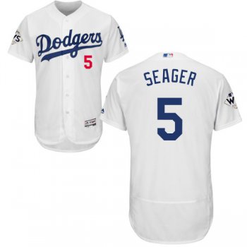 Men's Los Angeles Dodgers #5 Corey Seager White Flexbase Authentic Collection 2017 World Series Bound Stitched MLB Jersey