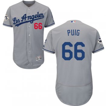 Men's Los Angeles Dodgers #66 Yasiel Puig Grey Flexbase Authentic Collection 2017 World Series Bound Stitched MLB Jersey
