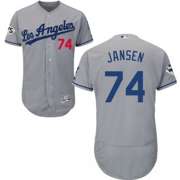 Men's Los Angeles Dodgers #74 Kenley Jansen Grey Flexbase Authentic Collection 2017 World Series Bound Stitched MLB Jersey