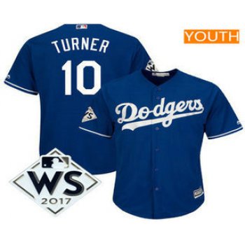 Youth Los Angeles Dodgers Justin Turner Majestic Royal 2017 World Series Patch Cool Base Player Jersey