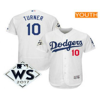 Youth Los Angeles Dodgers Justin Turner Majestic White 2017 World Series Patch Flex Base Player Jersey