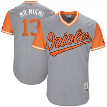 Men's Baltimore Orioles Manny Machado Mr. Miami Majestic Gray 2017 Players Weekend Authentic Jersey
