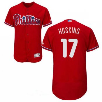 Men's Philadelphia Phillies #17 Rhys Hoskins Red Stitched MLB Majestic Flex Base Jersey