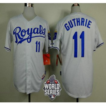 Men's Kansas City Royals #11 Jeremy Guthrie White Home Baseball Jersey With 2015 World Series Patch