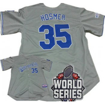 Men's Kansas City Royals #35 Eric Hosmer Gray Away Baseball Jersey With 2015 World Series Patch