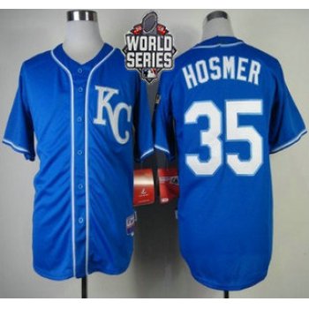 Men's Kansas City Royals #35 Eric Hosmer KC Blue Alternate Baseball Jersey With 2015 World Series Patch