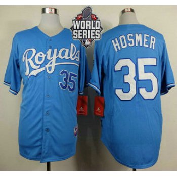 Men's Kansas City Royals #35 Eric Hosmer Light Blue Alternate Baseball Jersey With 2015 World Series Patch