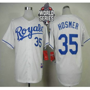 Men's Kansas City Royals #35 Eric Hosmer White Home Baseball Jersey With 2015 World Series Patch