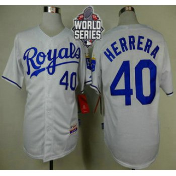 Men's Kansas City Royals #40 Kelvin Herrera White Home Baseball Jersey With 2015 World Series Patch