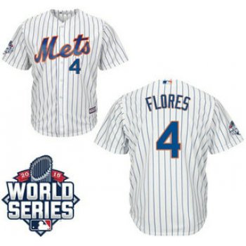 Men's New York Mets #4 Wilmer Flores Home Authentic Cool Base Jersey with 2015 World Series Participant Patch