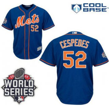 Men's New York Mets #52 Yoenis Cespedes Alternate Home Blue Orange Jersey with 2015 World Series Patch