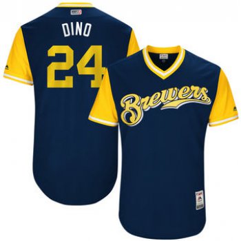 Men's Milwaukee Brewers Jesus Aguilar Dino Majestic Navy 2017 Players Weekend Authentic Jersey