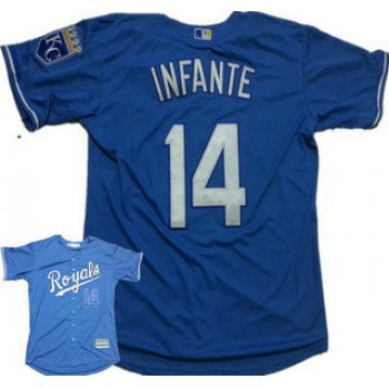 Men's Kansas City Royals #14 Omar Infante Alternate Light Blue MLB Cool Base Jersey