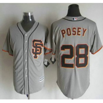 Men's San Francisco Giants #28 Buster Posey Alternate Gray SF 2015 MLB Cool Base Jersey