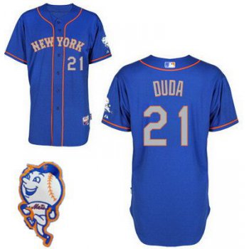 Men's New York Mets #21 Lucas Duda Blue With Gray Jersey With 2015 Mr. Met Patch