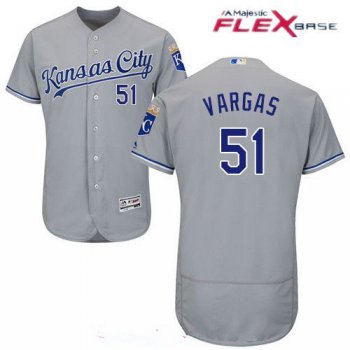 Men's Kansas City Royals #51 Jason Vargas Gray Road Stitched MLB Majestic Flex Base Jersey